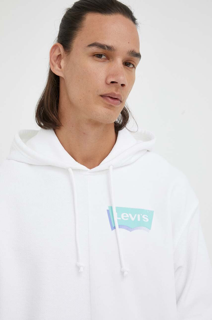 Levi's Bombažen pulover moška bela barva s kapuco - Pepit.si