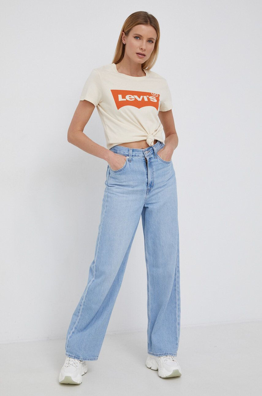 Levi's Bombažen t-shirt kremna barva - Pepit.si