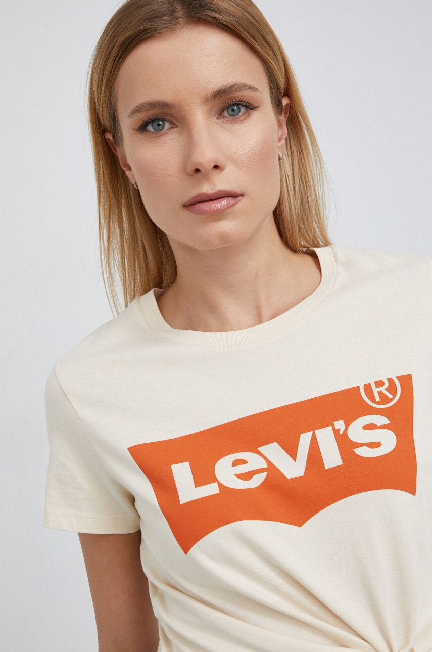 Levi's Bombažen t-shirt kremna barva - Pepit.si