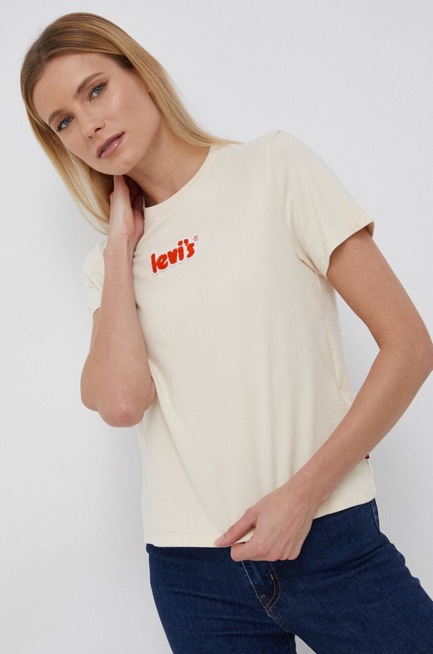 Levi's Bombažen t-shirt kremna barva - Pepit.si