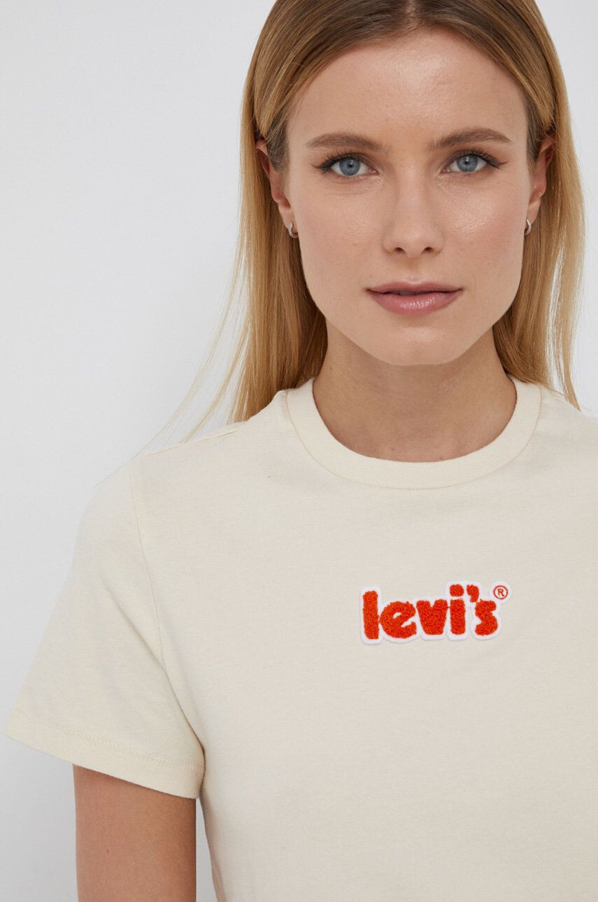 Levi's Bombažen t-shirt kremna barva - Pepit.si