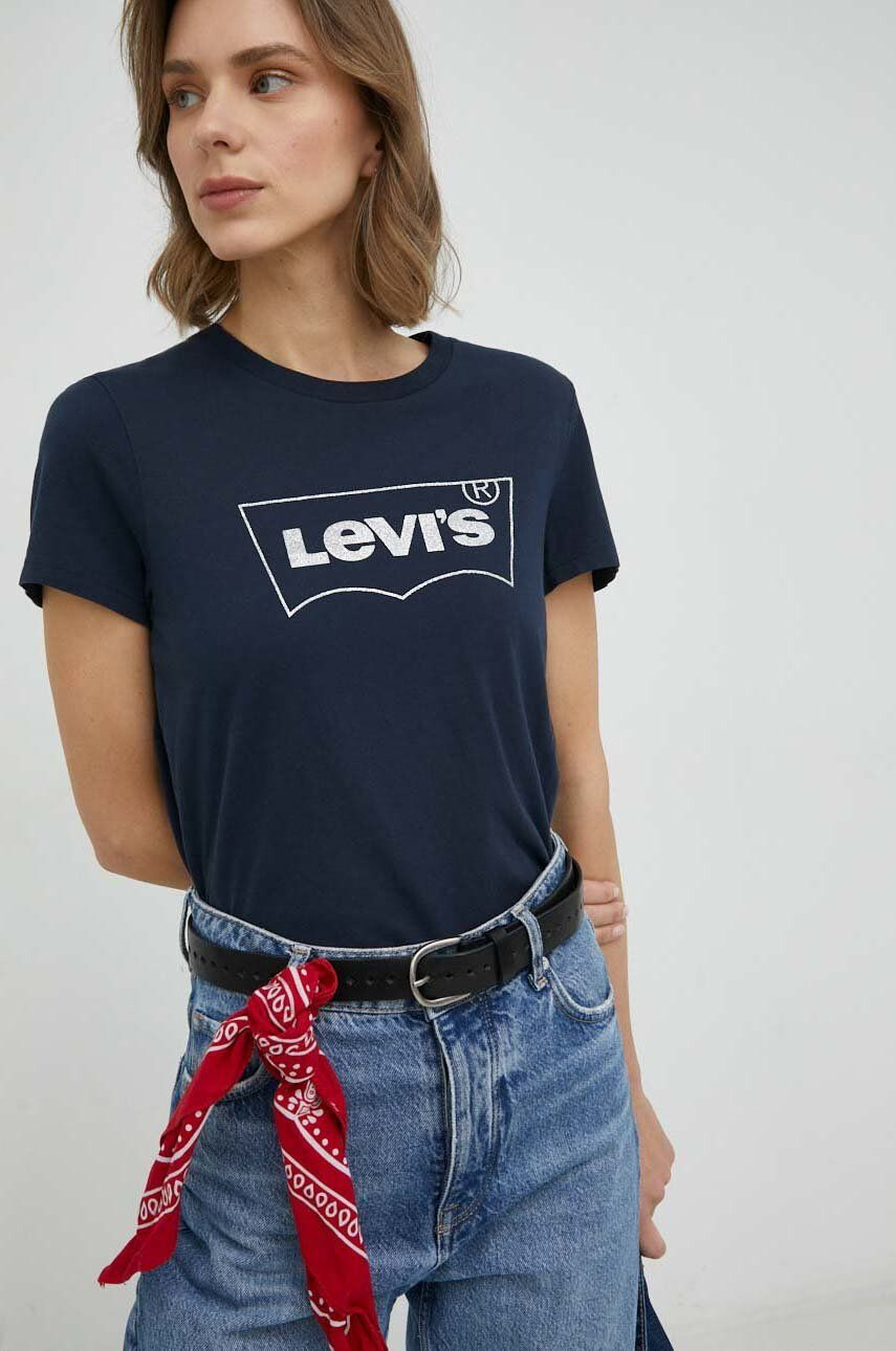 Levi's Bombažna kratka majica mornarsko modra barva - Pepit.si