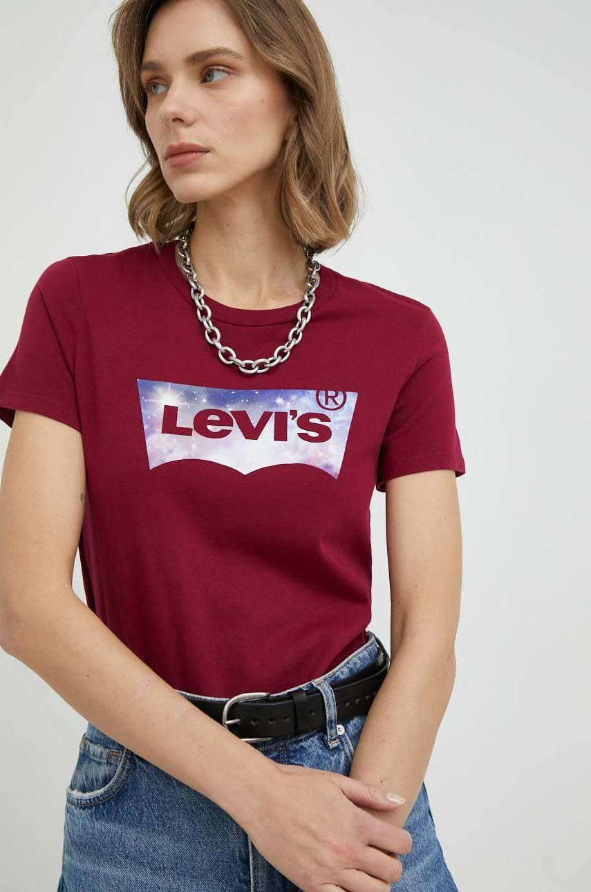 Levi's Bombažna kratka majica bordo barva - Pepit.si