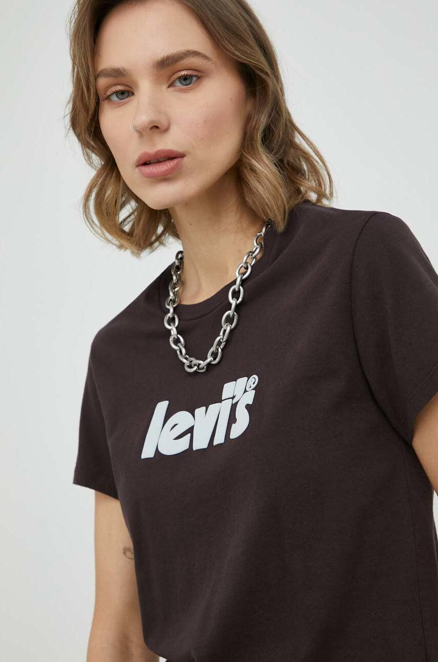 Levi's Bombažna kratka majica rjava barva - Pepit.si