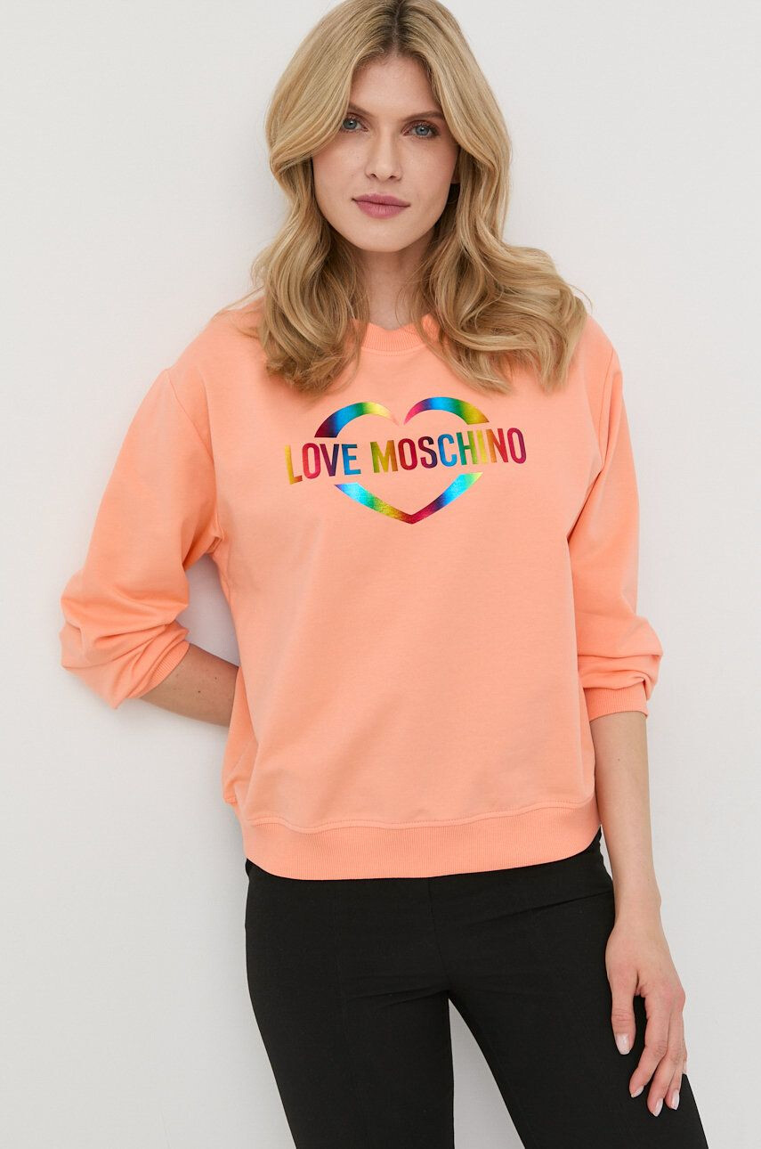 Love Moschino Bluza ženski oranžna barva - Pepit.si