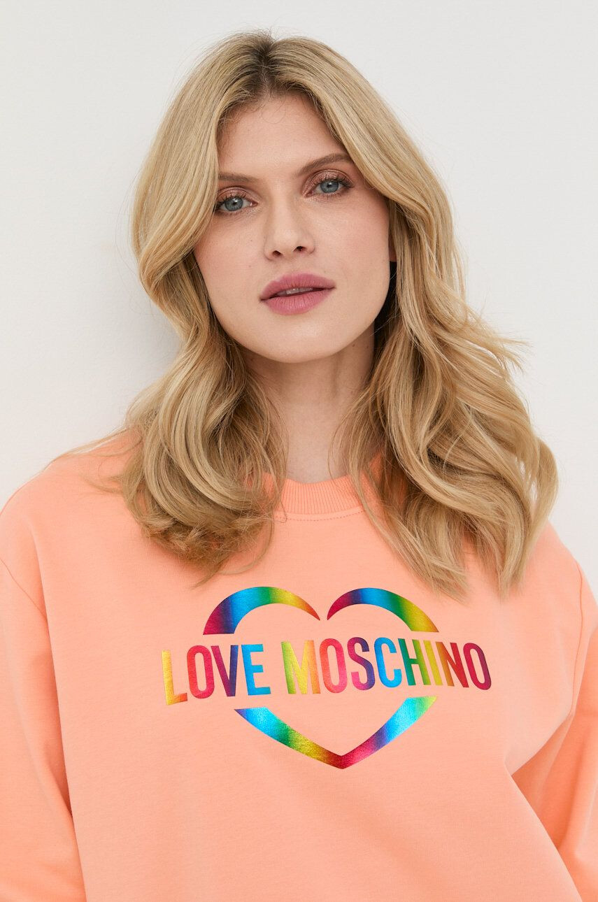 Love Moschino Bluza ženski oranžna barva - Pepit.si