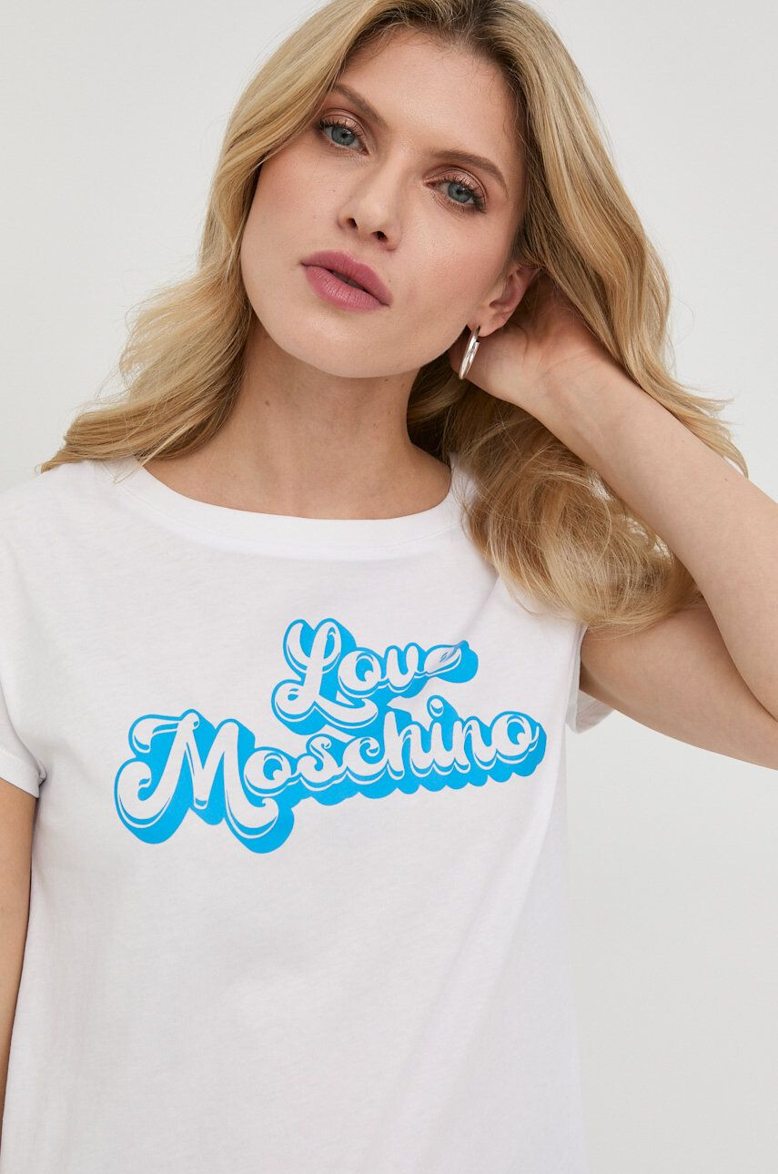 Love Moschino Bombažna kratka majica bela barva - Pepit.si