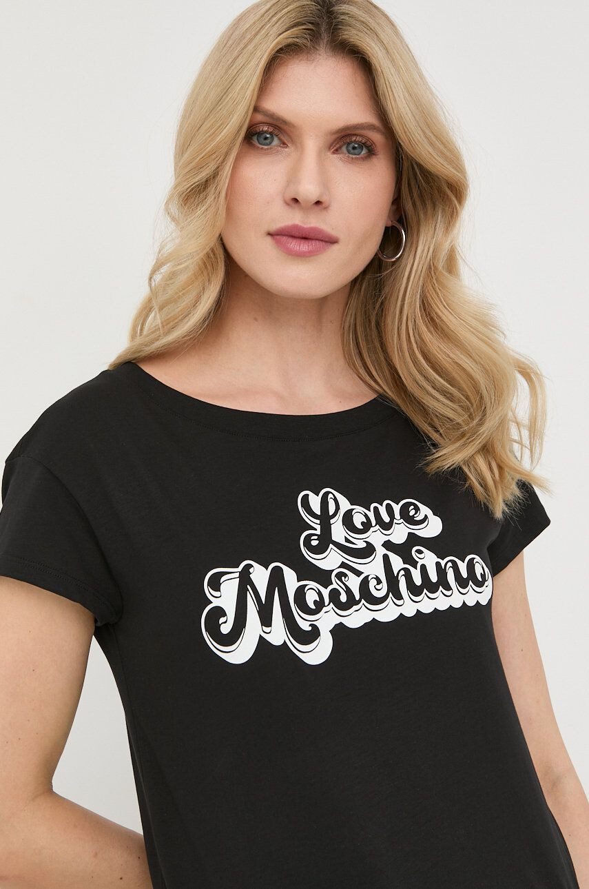 Love Moschino Bombažna kratka majica črna barva - Pepit.si