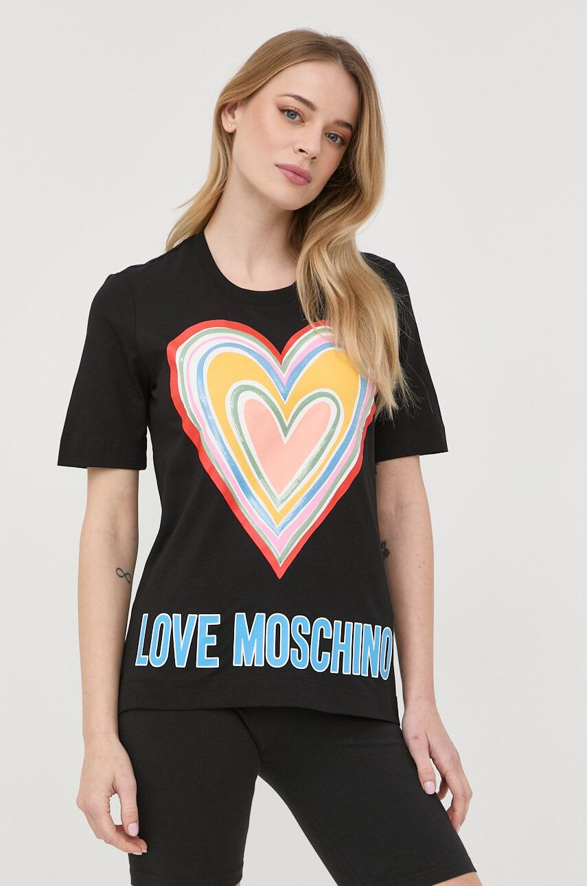 Love Moschino Bombažna kratka majica črna barva - Pepit.si