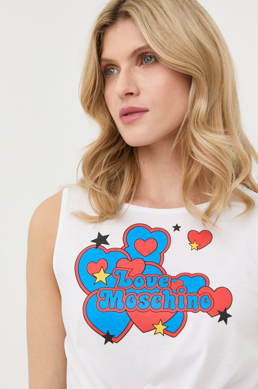 Love Moschino Bombažen top bela barva - Pepit.si