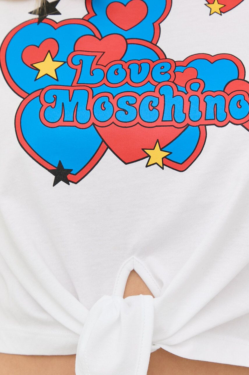 Love Moschino Bombažen top bela barva - Pepit.si