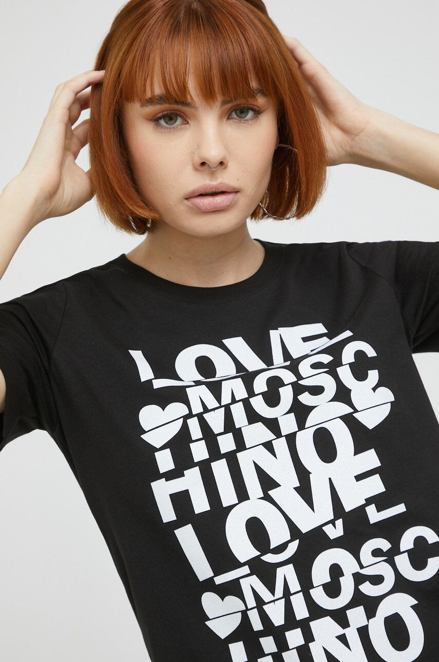 Love Moschino Bombažna kratka majica črna barva - Pepit.si