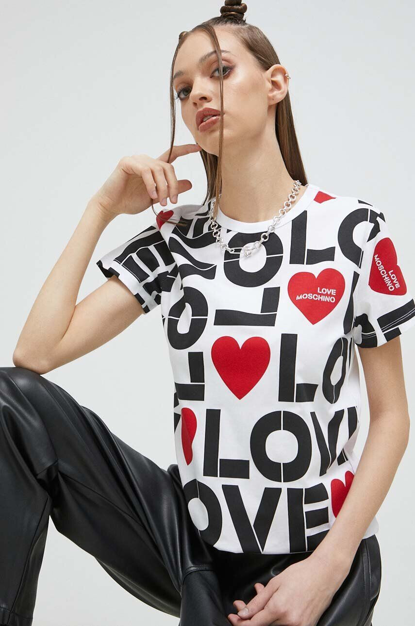 Love Moschino Bombažna kratka majica bela barva - Pepit.si