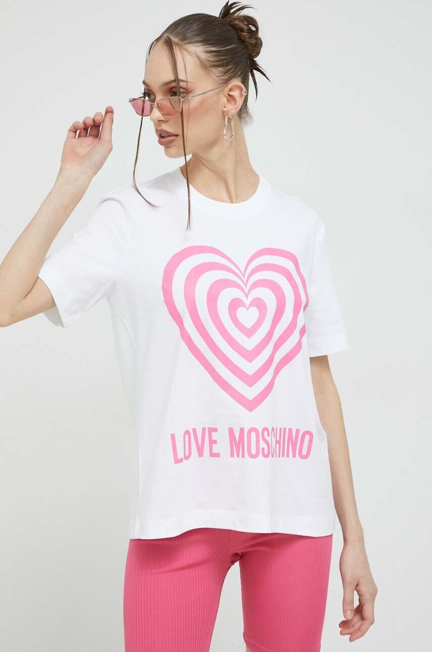 Love Moschino Bombažna kratka majica bela barva - Pepit.si