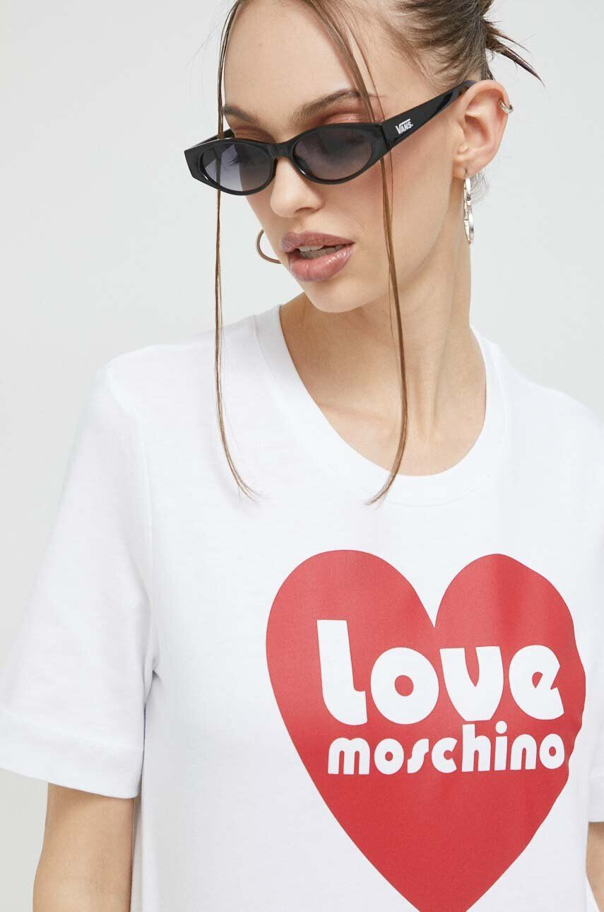 Love Moschino Bombažna kratka majica bela barva - Pepit.si