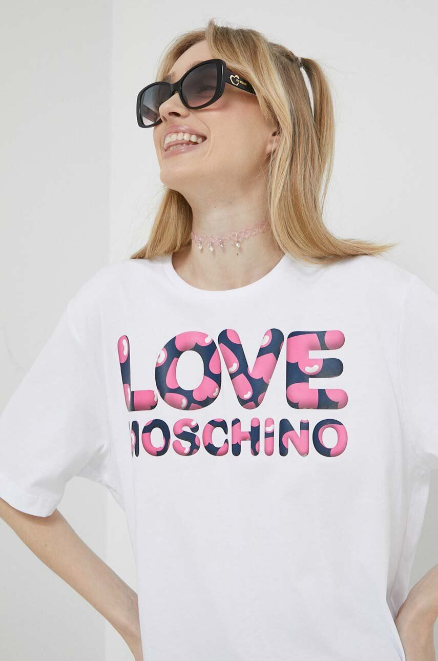 Love Moschino Bombažna kratka majica bela barva - Pepit.si