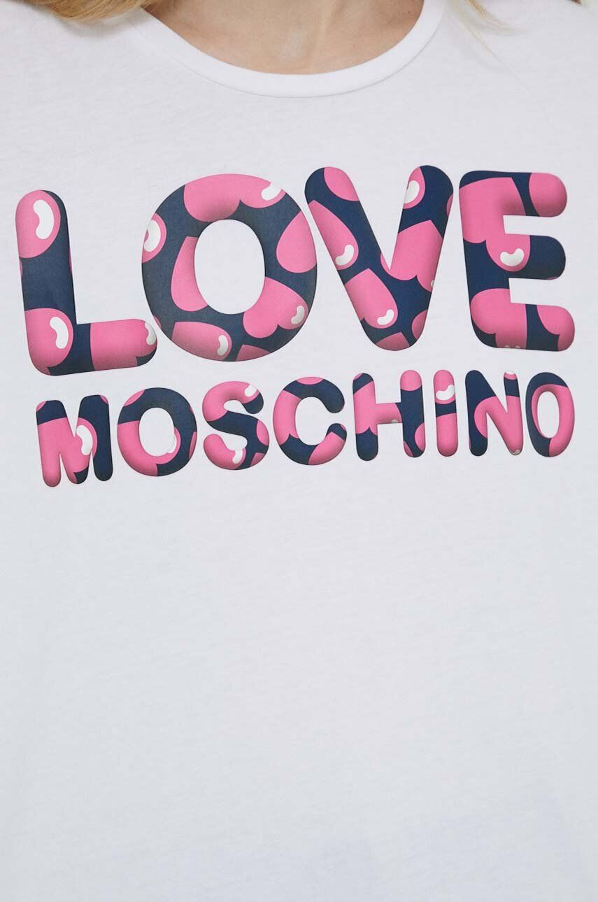 Love Moschino Bombažna kratka majica bela barva - Pepit.si