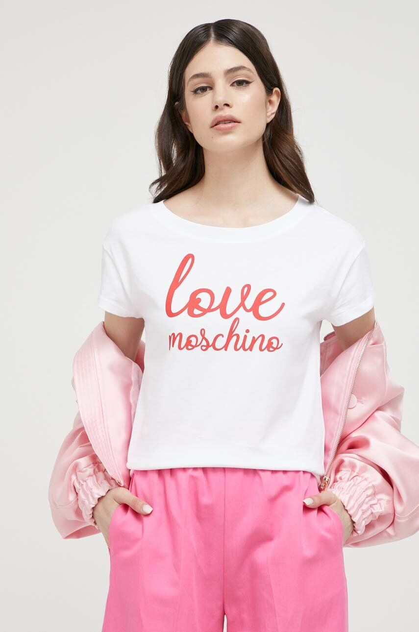 Love Moschino Bombažna kratka majica bela barva - Pepit.si