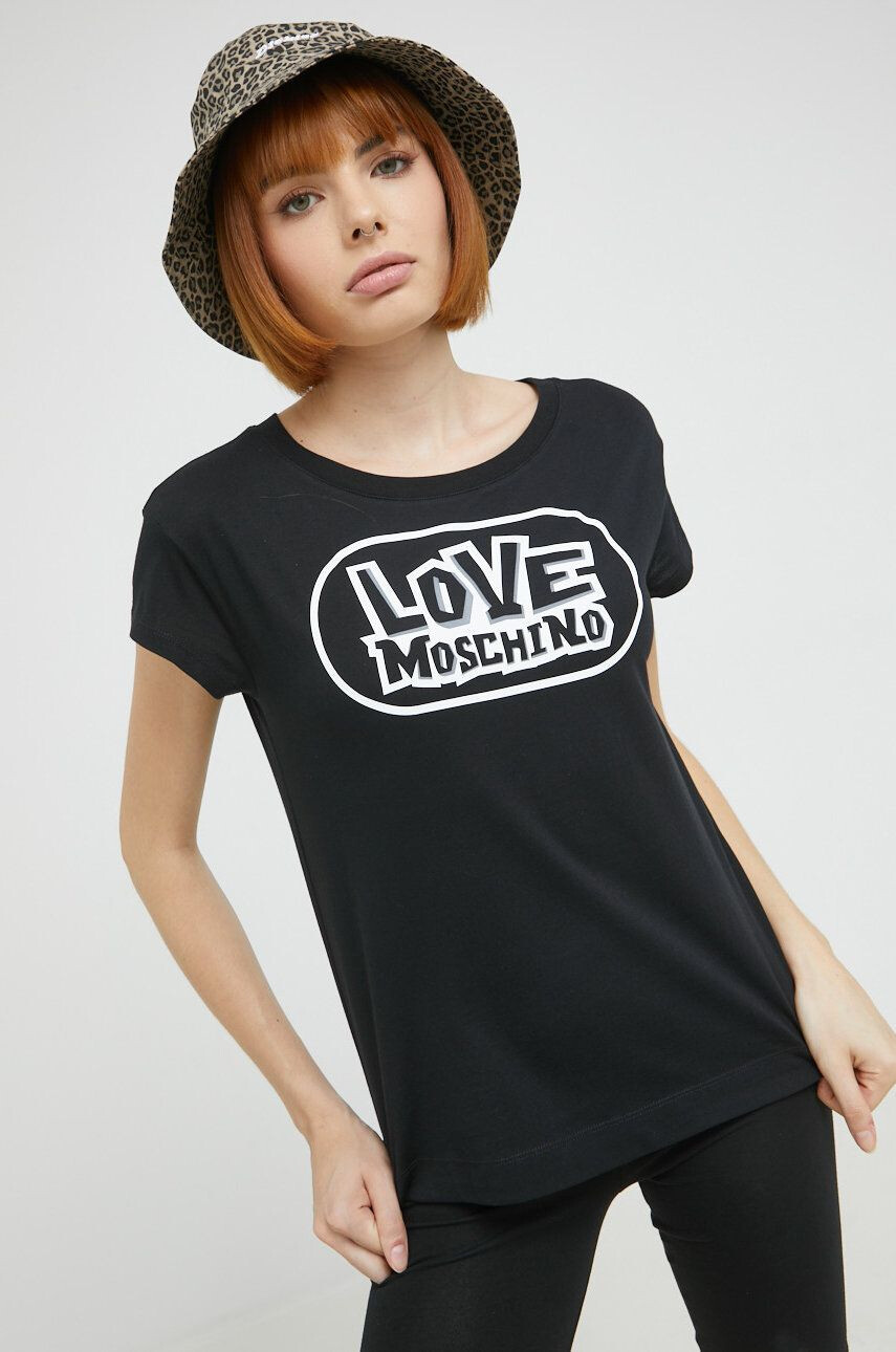 Love Moschino Bombažna kratka majica črna barva - Pepit.si