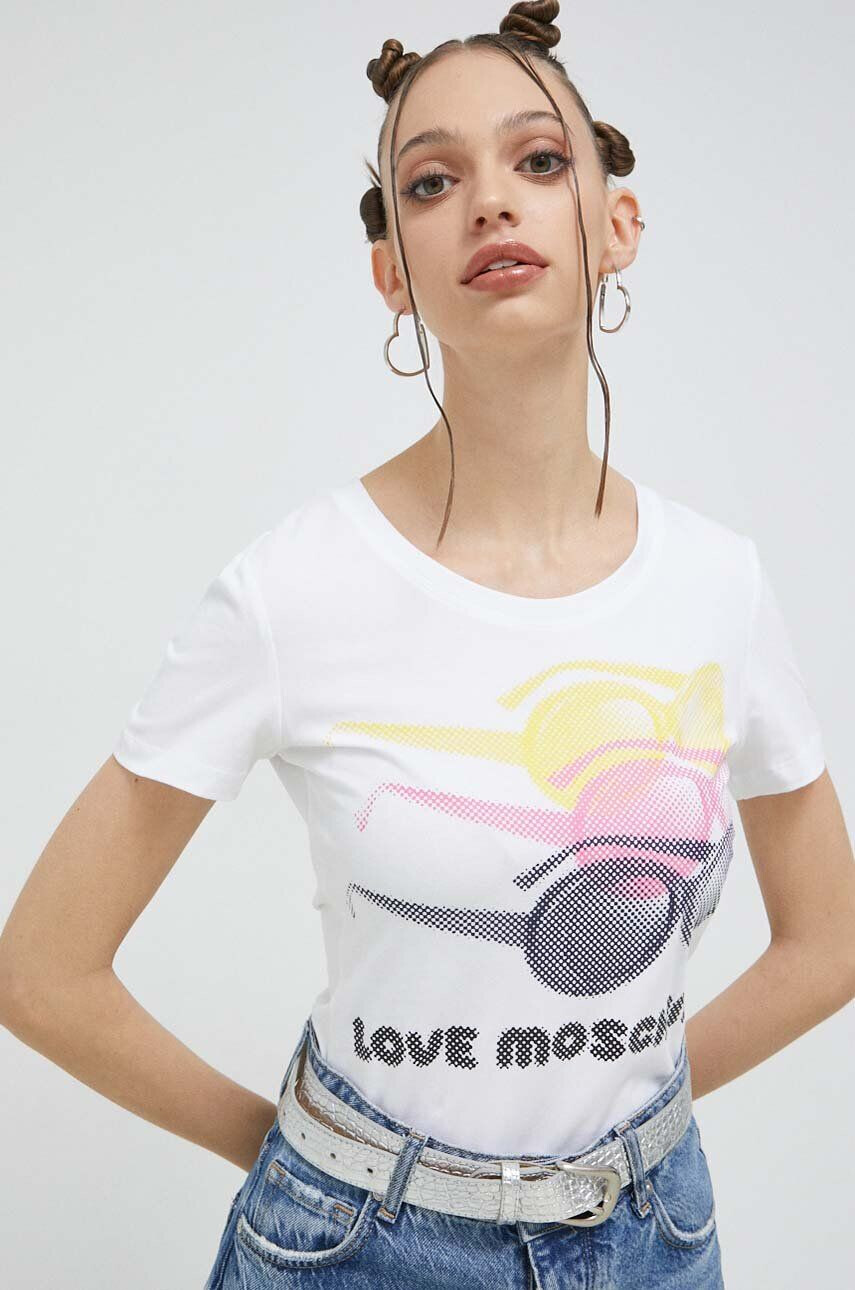 Love Moschino Kratka majica ženski bela barva - Pepit.si