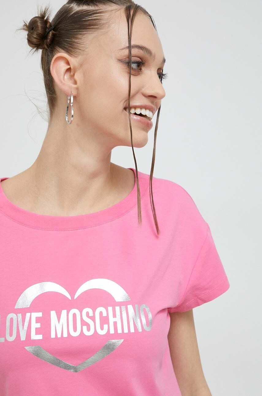 Love Moschino Kratka majica ženski roza barva - Pepit.si