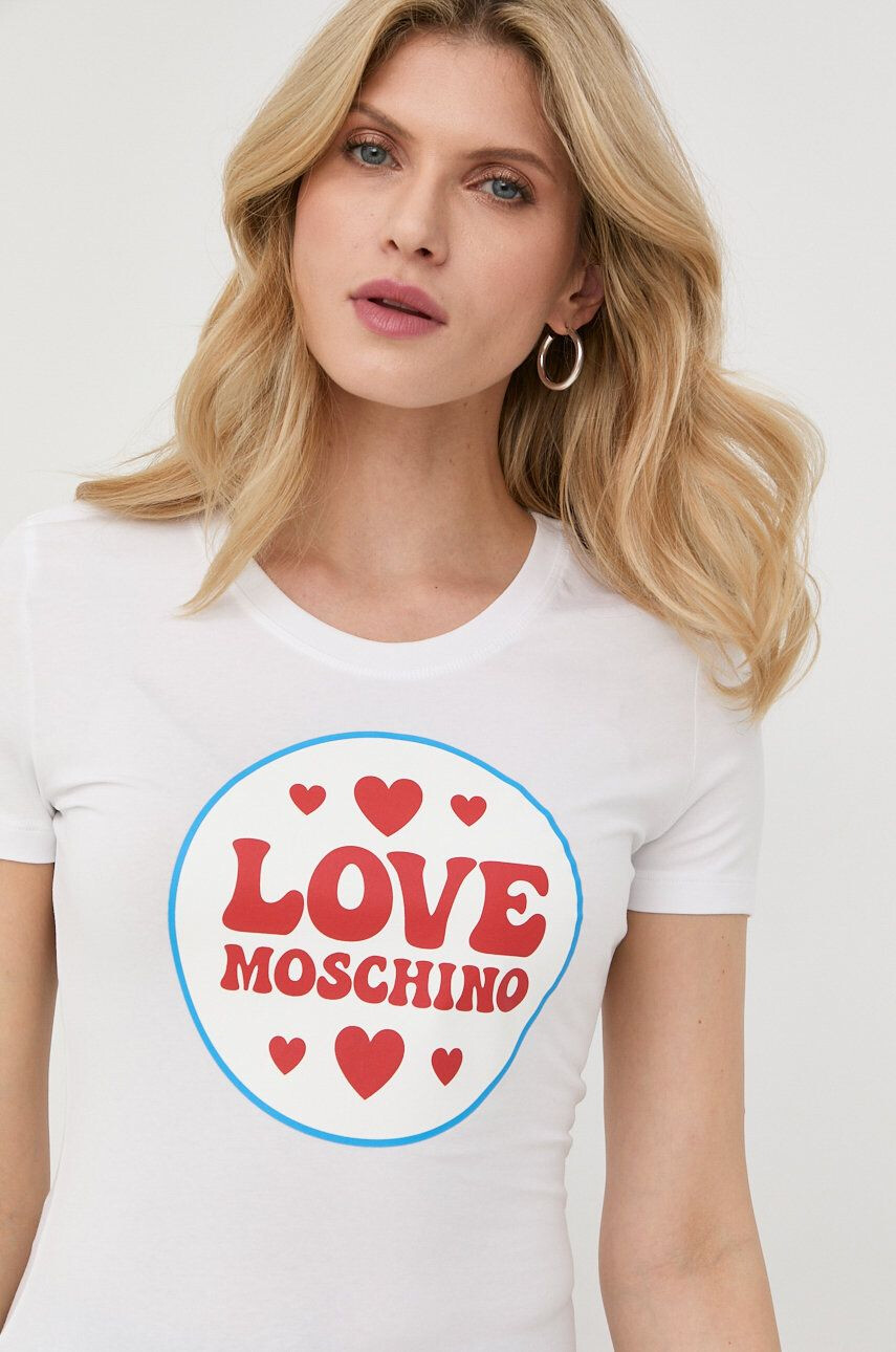 Love Moschino Kratka majica ženski bela barva - Pepit.si