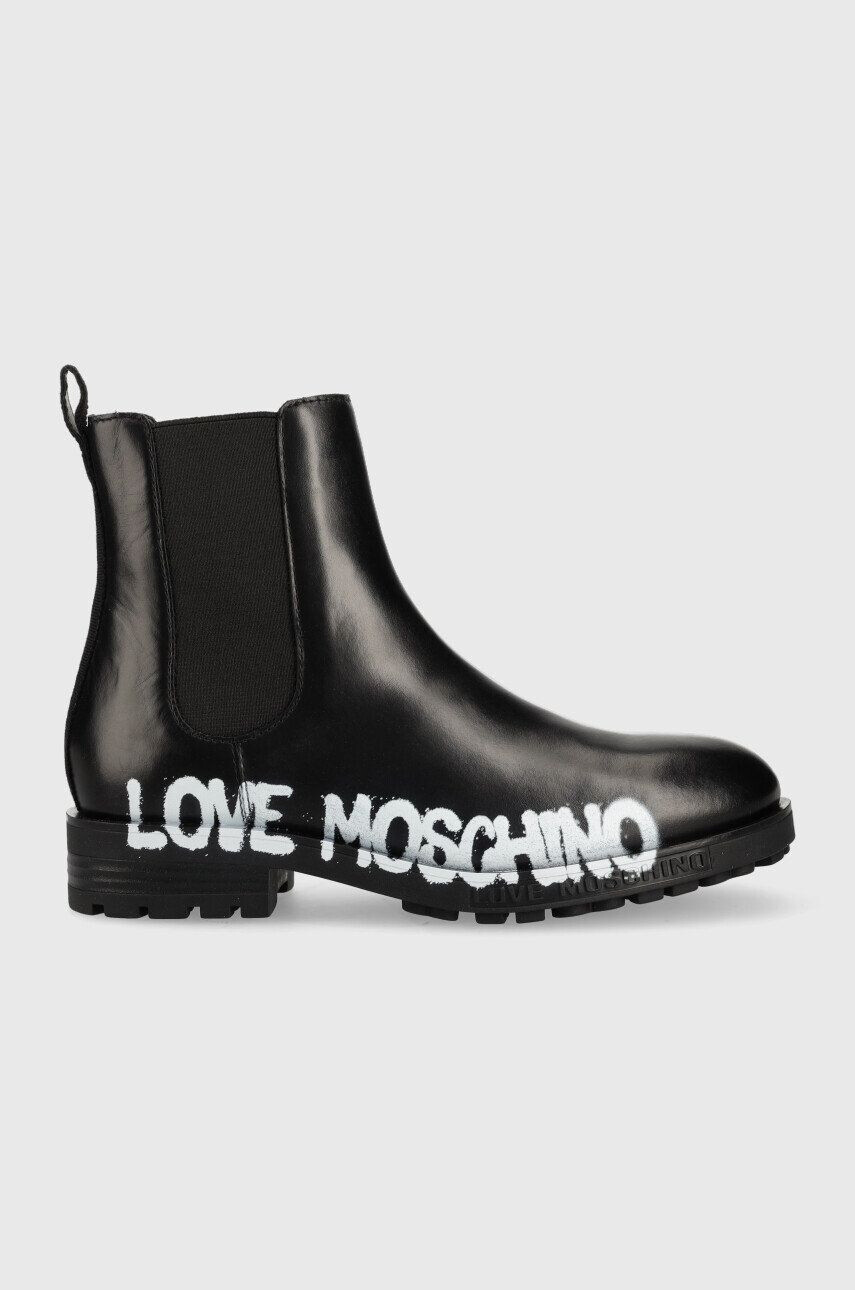 Love Moschino Usnjeni chelsea ženski črna barva - Pepit.si