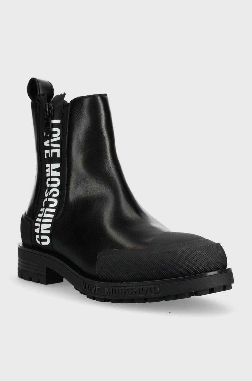 Love Moschino Usnjeni chelsea ženski črna barva JA21035G1HIA0000 - Pepit.si