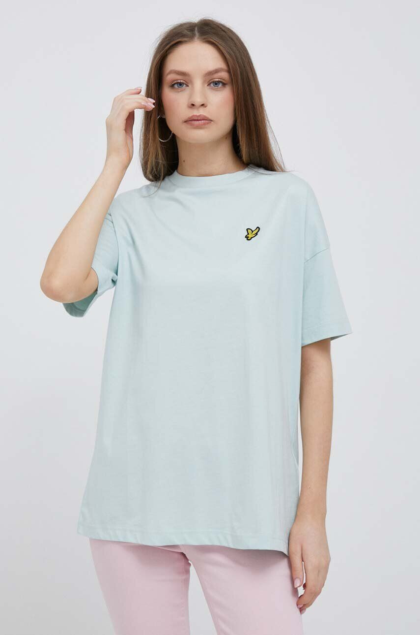 Lyle & Scott Bombažna kratka majica turkizna barva - Pepit.si