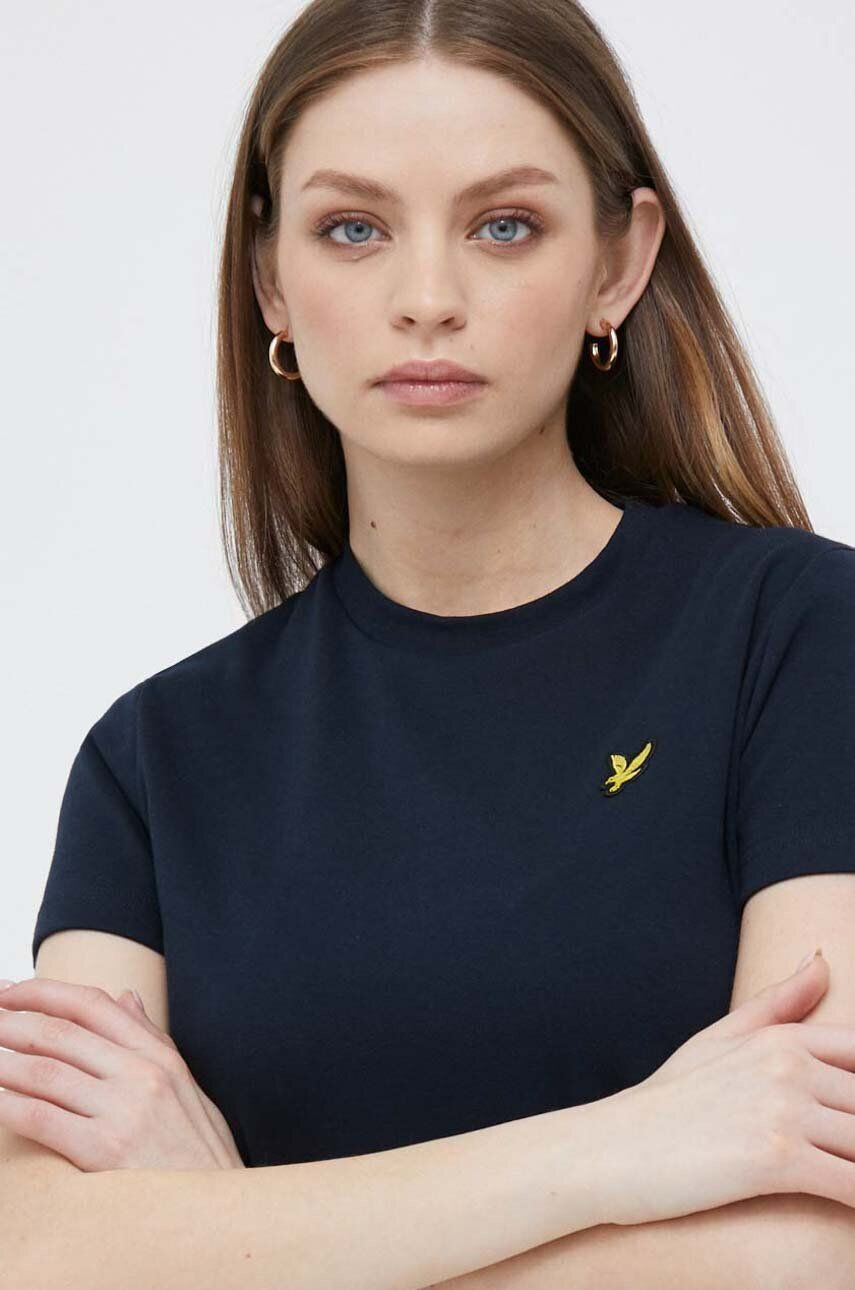 Lyle & Scott Kratka majica ženski mornarsko modra barva - Pepit.si