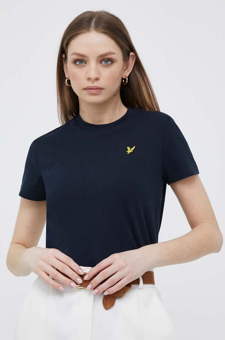 Lyle & Scott Kratka majica ženski mornarsko modra barva - Pepit.si