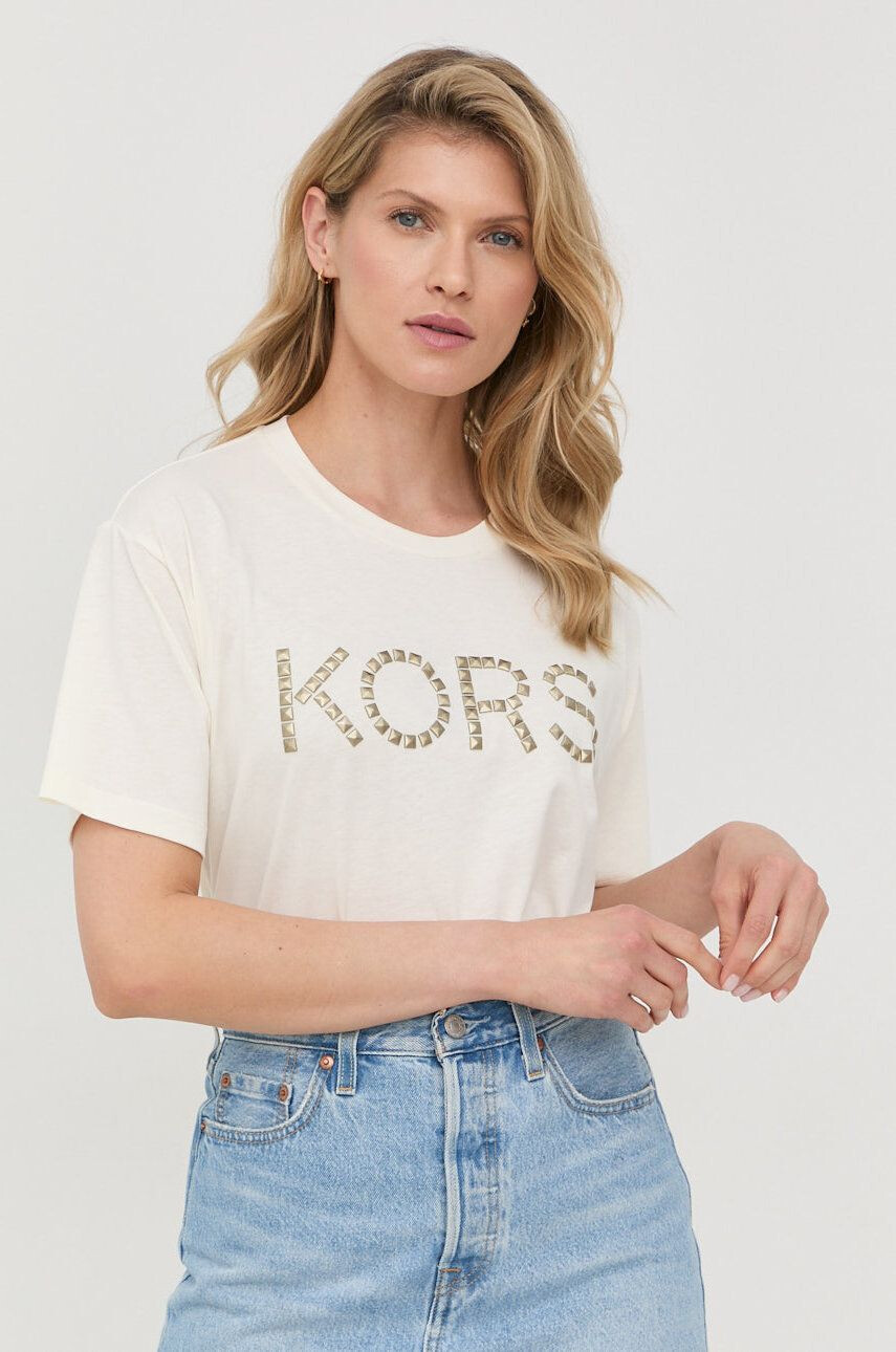 MICHAEL Michael Kors Bombažen t-shirt bež barva - Pepit.si