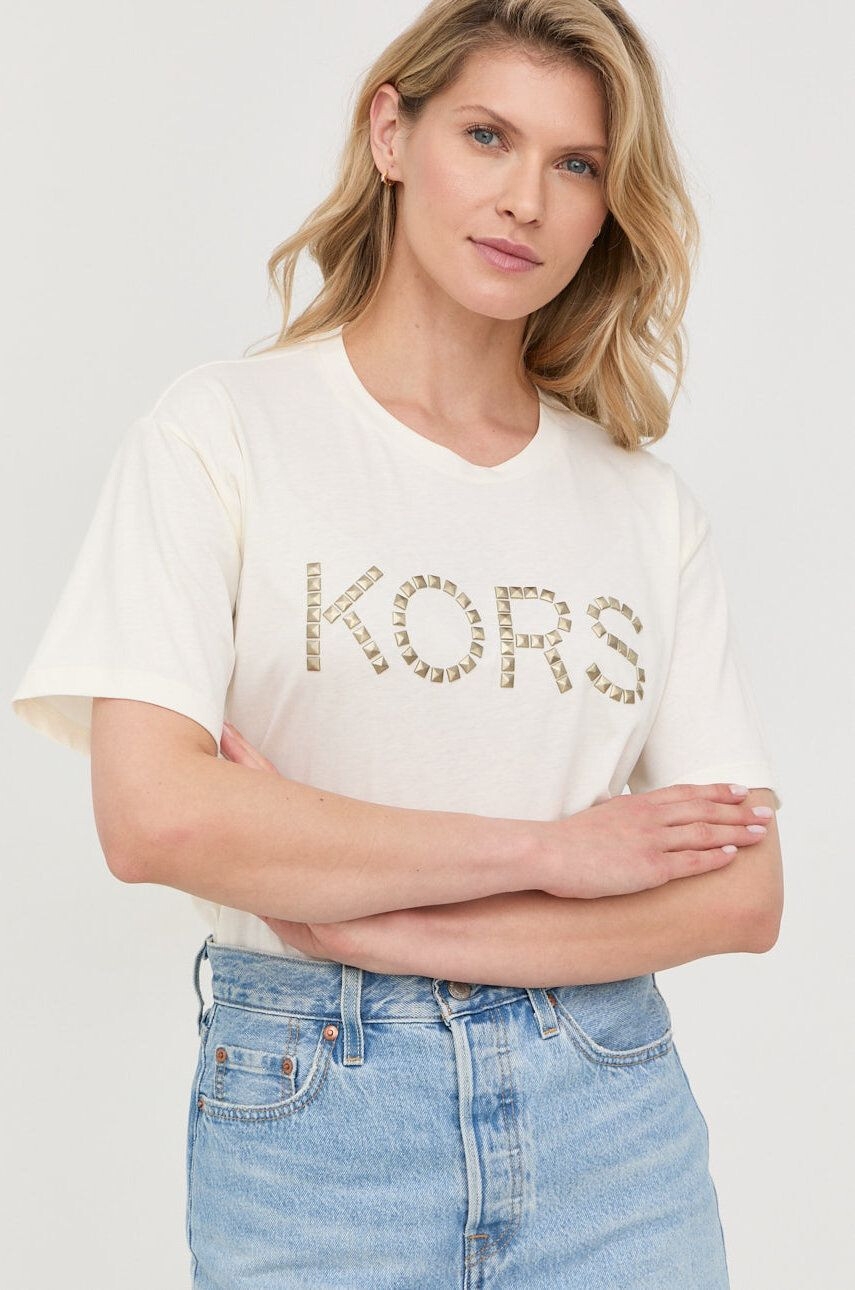 MICHAEL Michael Kors Bombažen t-shirt bež barva - Pepit.si