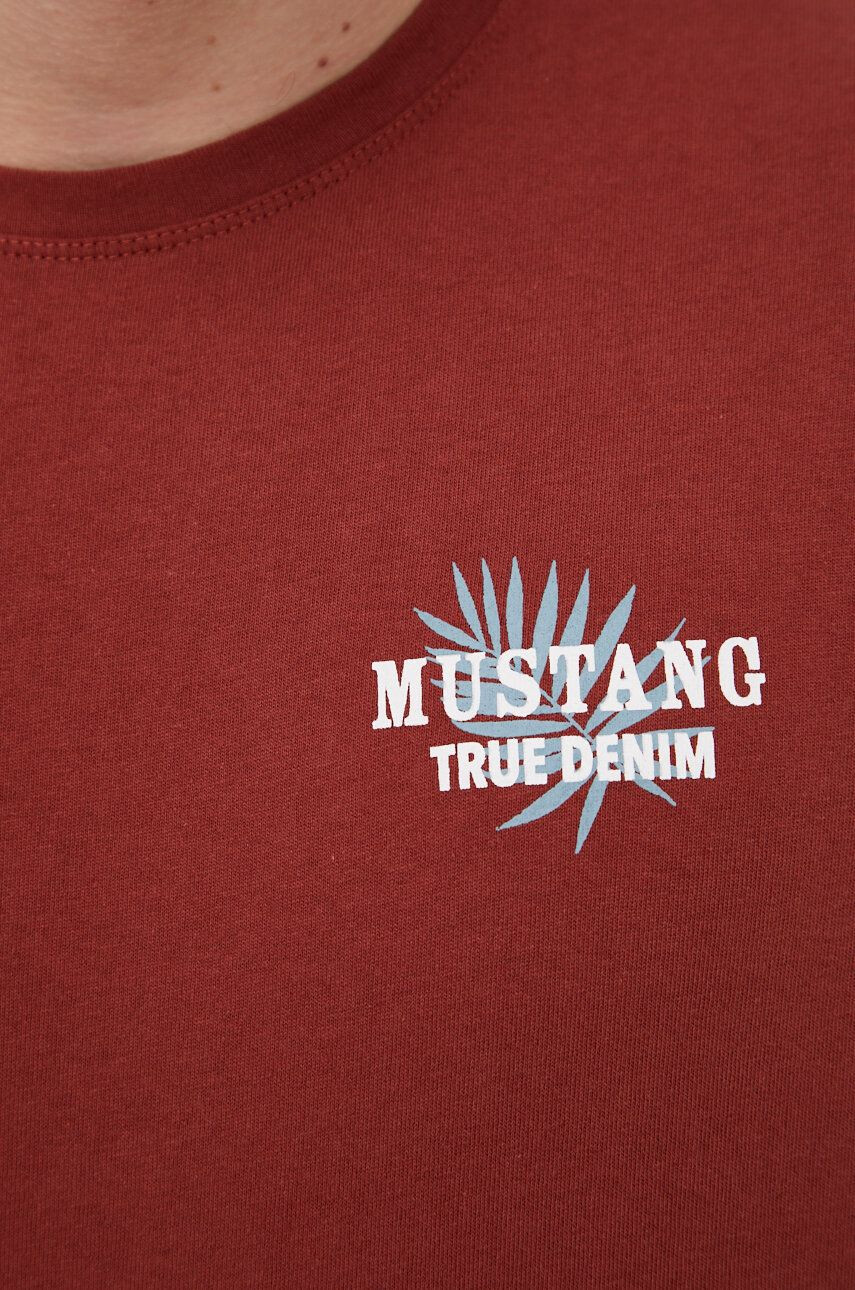 Mustang Bombažen t-shirt bordo barva - Pepit.si