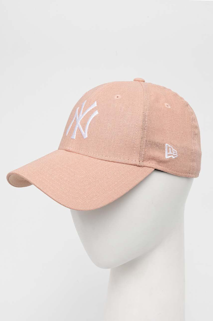 New Era Kapa s šiltom iz lanene mešanice roza barva NEW YORK YANKEES - Pepit.si