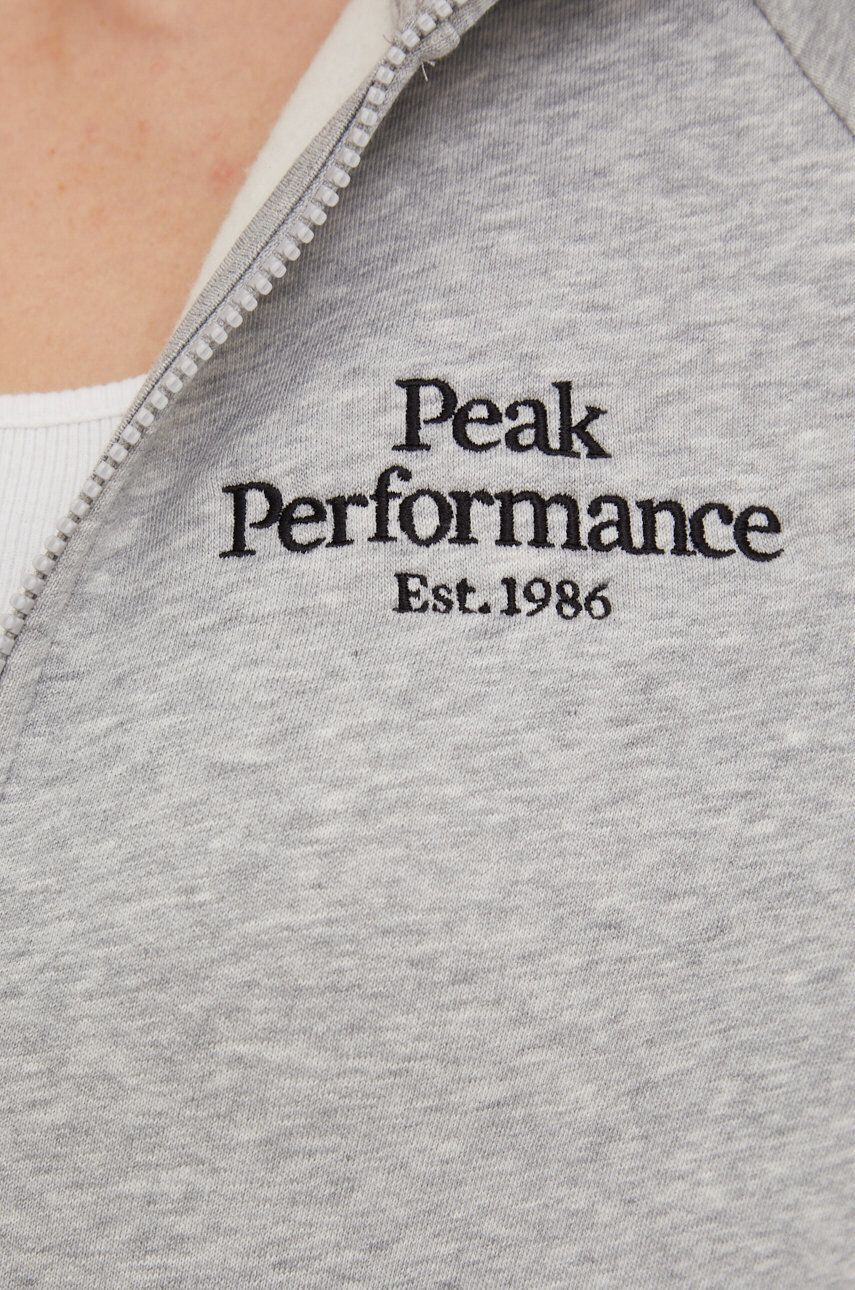 Peak Performance Bluza ženska siva barva s kapuco - Pepit.si