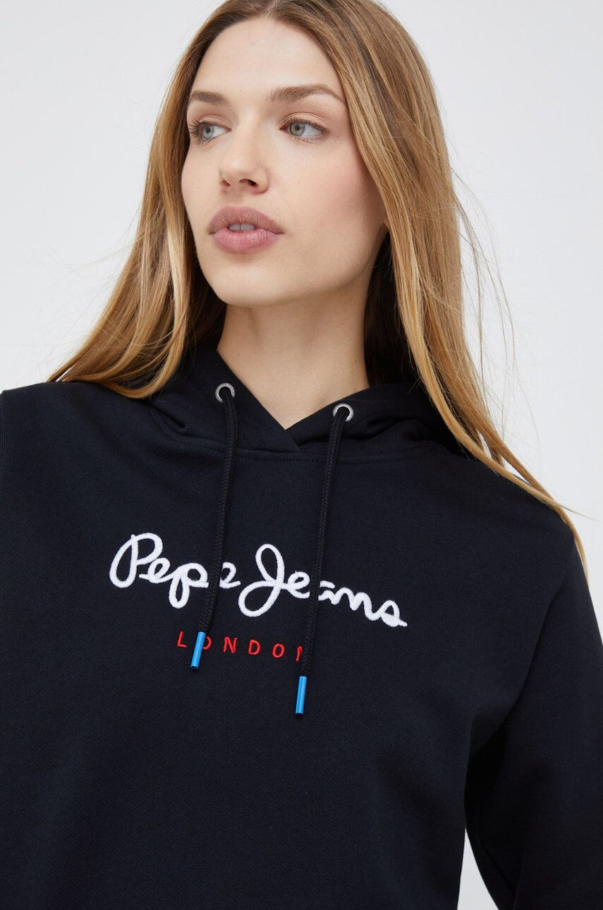 Pepe Jeans Bombažen pulover ženski črna barva - Pepit.si