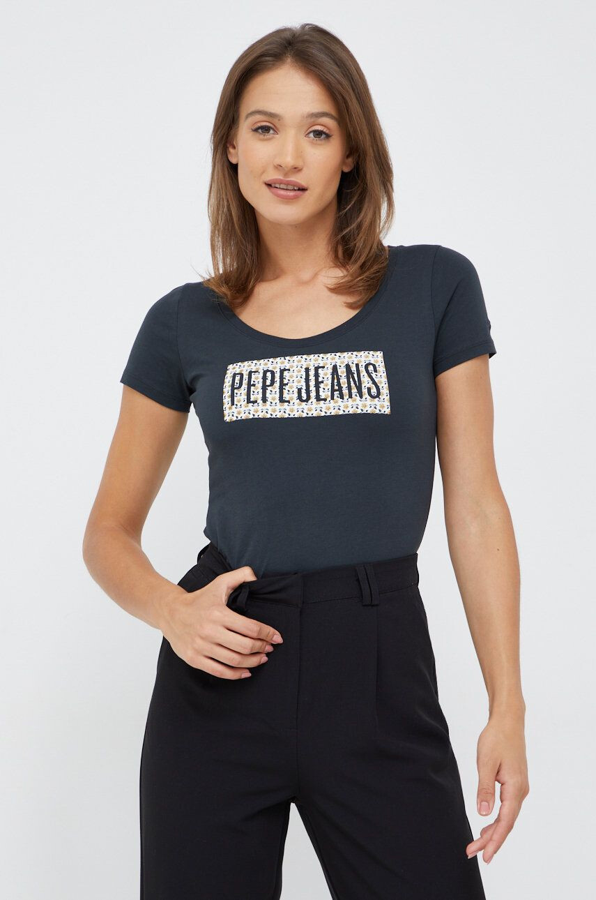 Pepe Jeans Bombažna kratka majica črna barva - Pepit.si