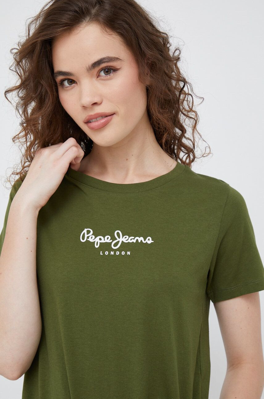 Pepe Jeans Bombažna kratka majica zelena barva - Pepit.si