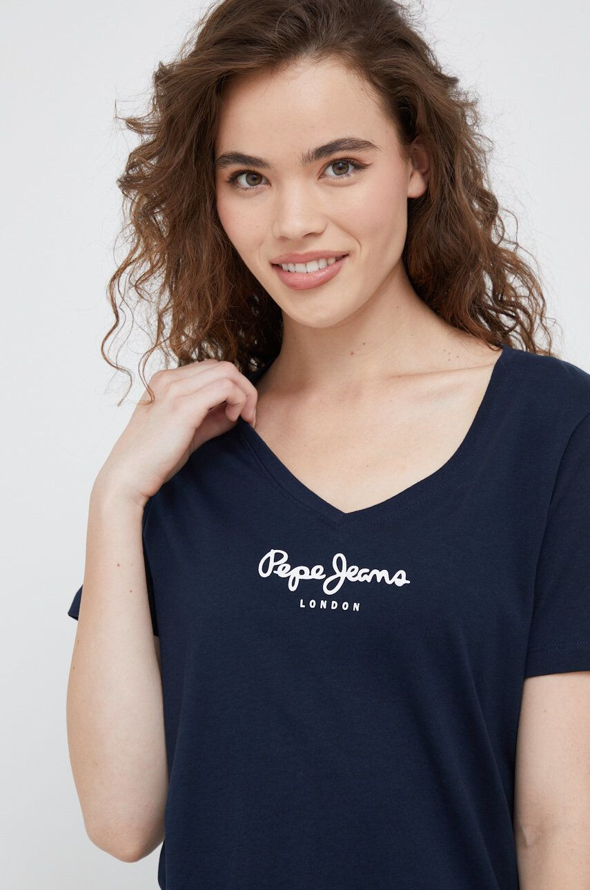 Pepe Jeans Bombažna kratka majica mornarsko modra barva - Pepit.si