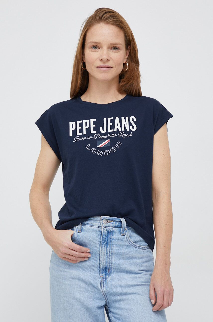 Pepe Jeans Bombažna kratka majica mornarsko modra barva - Pepit.si