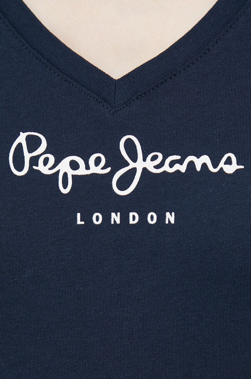 Pepe Jeans Bombažna kratka majica Wendy V Neck mornarsko modra barva - Pepit.si