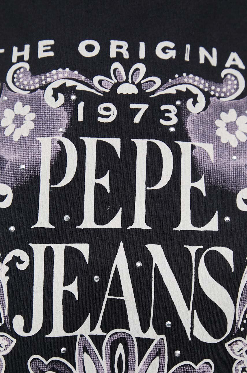 Pepe Jeans Bombažna majica z dolgimi rokavi Lulu črna barva - Pepit.si