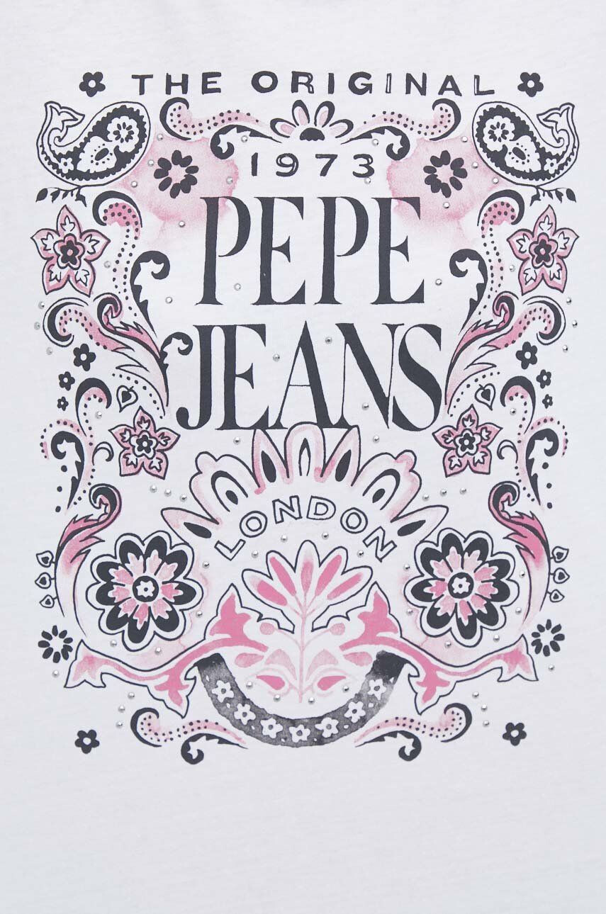 Pepe Jeans Bombažna majica z dolgimi rokavi Lulu bela barva - Pepit.si