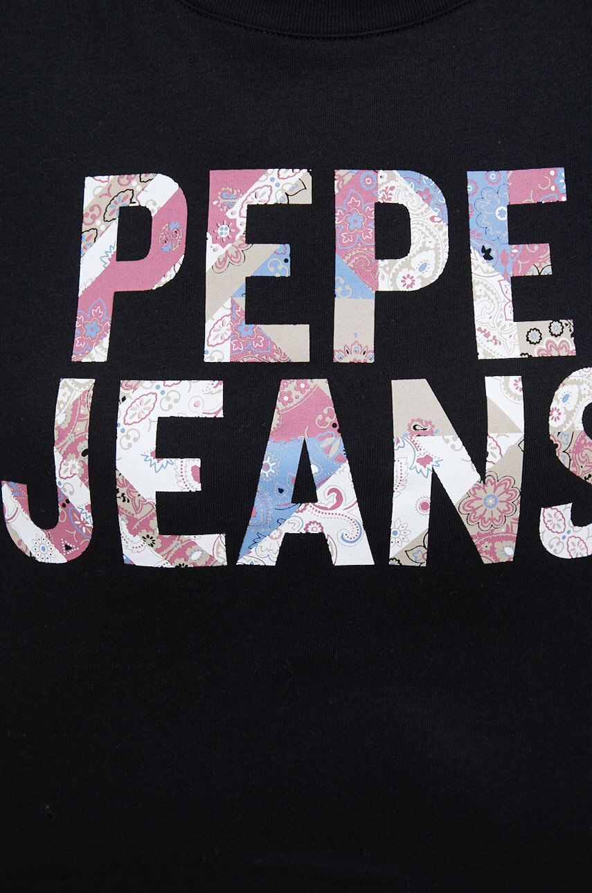 Pepe Jeans Bombažna majica z dolgimi rokavi Luna črna barva - Pepit.si