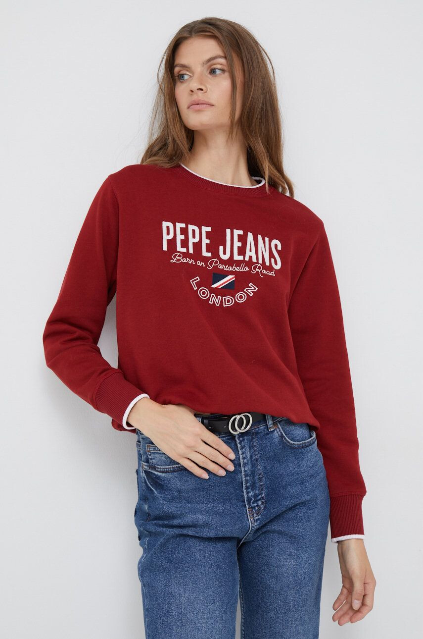 Pepe Jeans Bombažna mikica ženska rdeča barva - Pepit.si