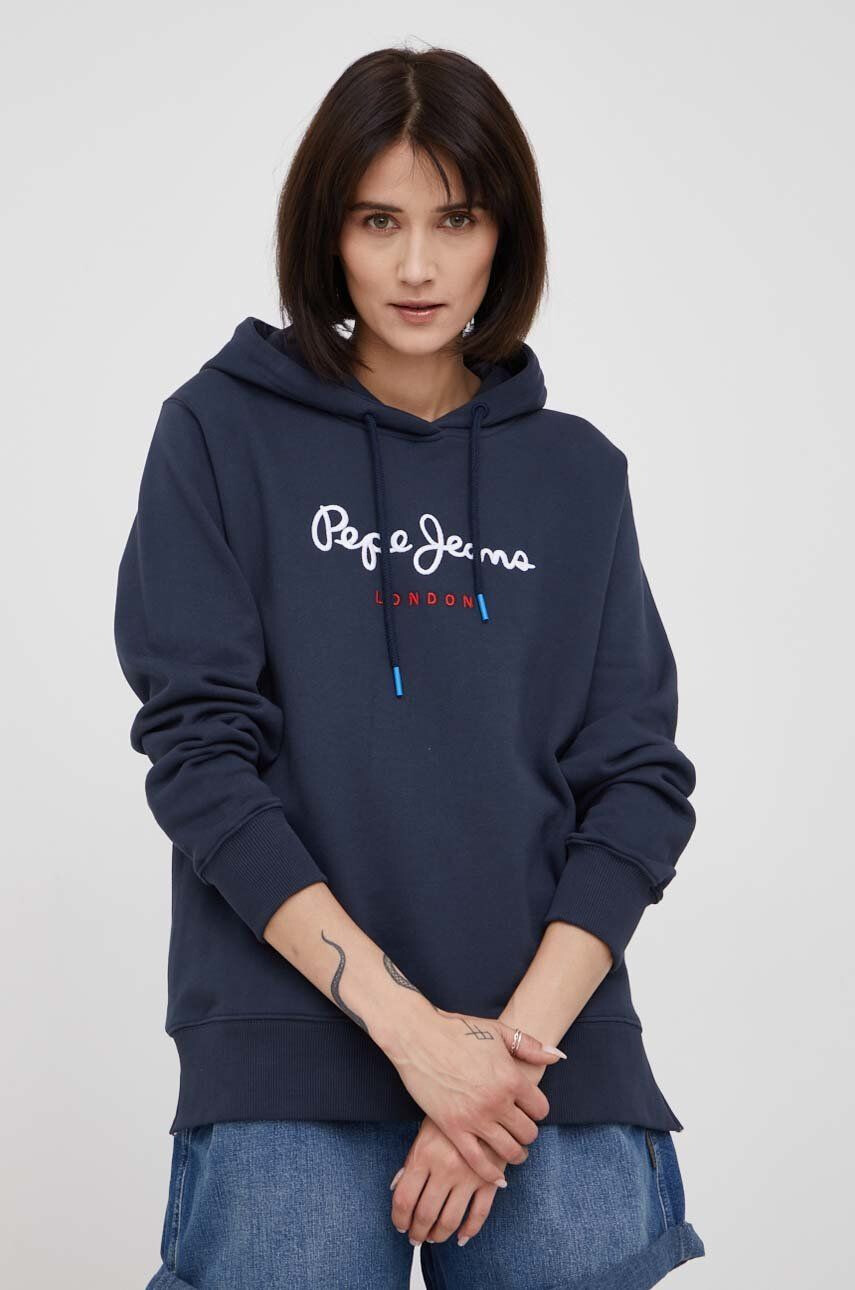 Pepe Jeans Bombažna mikica Calista Hoodie ženska mornarsko modra barva - Pepit.si