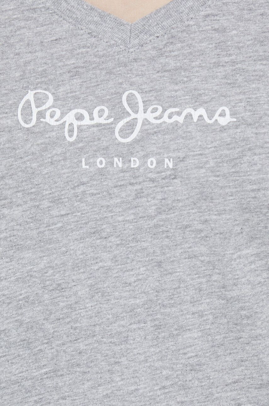 Pepe Jeans Kratka majica Wendy V Neck ženska siva barva - Pepit.si