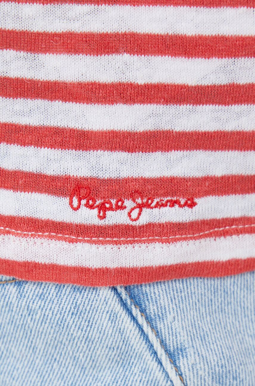 Pepe Jeans Lanena kratka majica Leia rdeča barva - Pepit.si