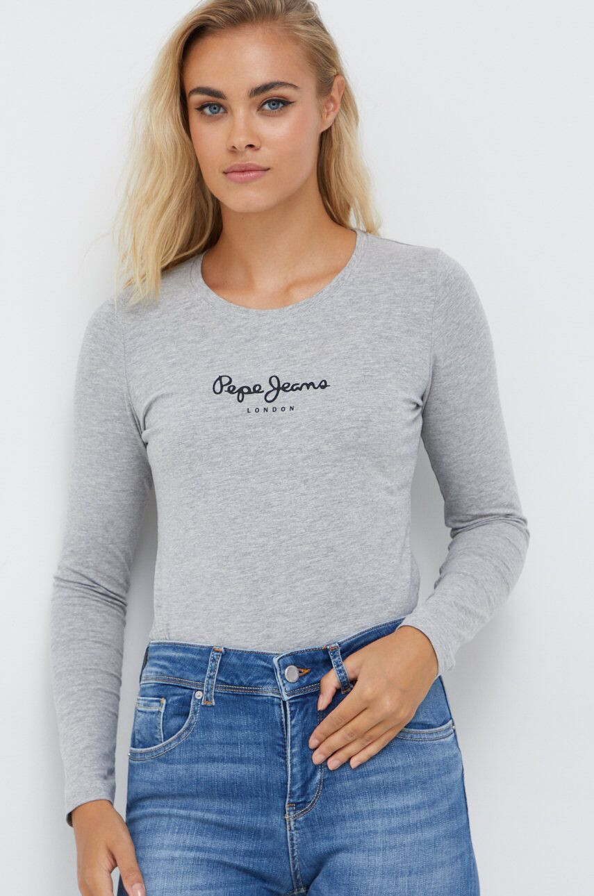 Pepe Jeans Majica z dolgimi rokavi ženska siva barva - Pepit.si